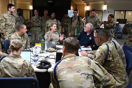 Dr. Brian Davis, 2nd Air Force chief training officer, meets with military training leaders and instructors across Air Education and Training Command about implementing Airmanship 200