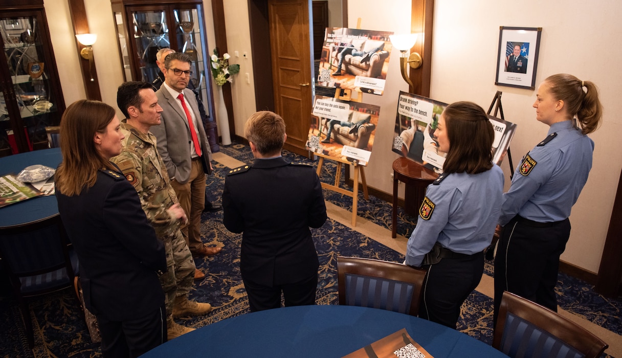 U.S. Air Force Maj. Gen. Paul D. Moga, Third Air Force and Kaiserslautern Military Community commander, met with representatives from the Rheinland-Pfalz Ministry of the Interior, the Police Presidium Westpfalz and the KMC during the DUI campaign rollout at Ramstein Air Base, Germany, Oct. 28, 2024.