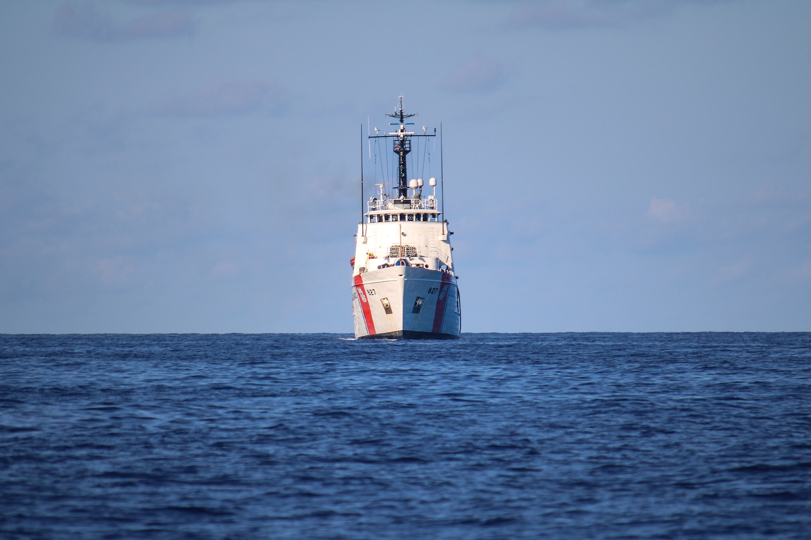 USCGC Vigorous (WMEC 627) underway in the South Florida Straits, Nov. 18, 2022. The cutter’s primary missions are counterdrug operations, migrant interdiction, enforcing federal fishery laws and search and rescue in support of U.S. Coast Guard operations throughout the Western Hemisphere. (U.S. Coast Guard Photo by Petty Officer 3rd Class Payton Ray)