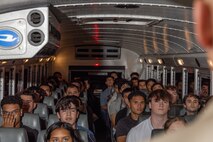 U.S. Marine Corps recruits with Lima Company, 3rd Recruit Training Battalion, are briefed during a receiving event at Marine Corps Recruit Depot San Diego, California, Oct. 21, 2024. During the receiving process, recruits are checked for contraband, given haircuts, make scripted phone calls home, and are issued gear required for training. (U.S. Marine Corps photo by Lance Cpl. Janell B. Alvarez)