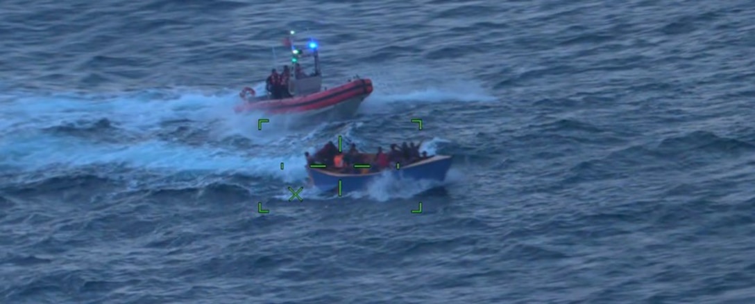 Coast Guard Cutter Paul Clark interdicts an unlawful maritime migration voyage in Mona Passage waters near Puerto Rico, Oct. 26, 2024. Twenty-two migrants interdicted in this voyage were repatriated to a Dominican Republic Navy vessel, while five others were transferred to U.S. Border Patrol custody awaiting federal prosecution in Puerto Rico, Oct. 27, 2024. (U.S. Coast Guard photo)