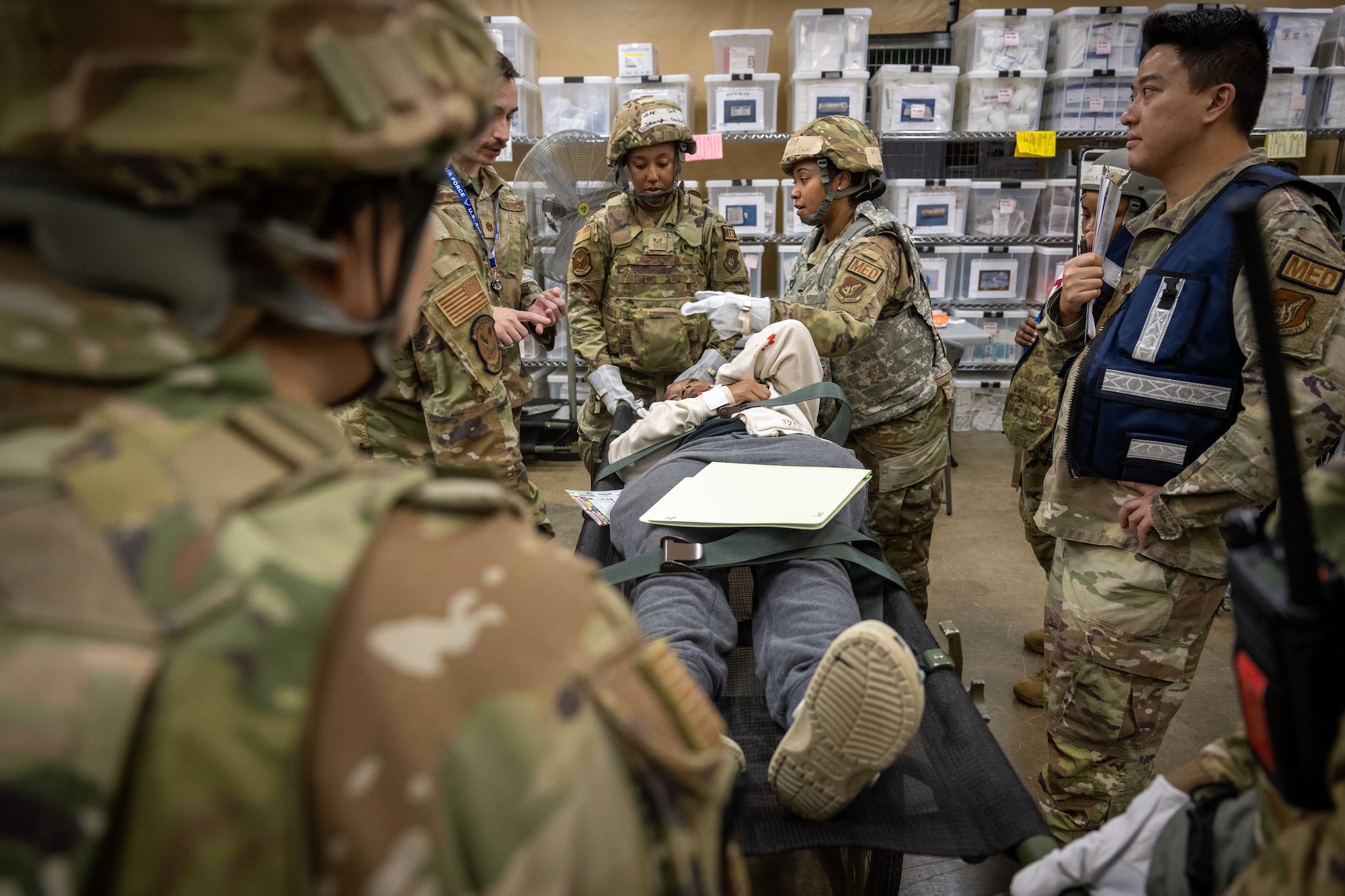 Medical team provides care to simulated patient
