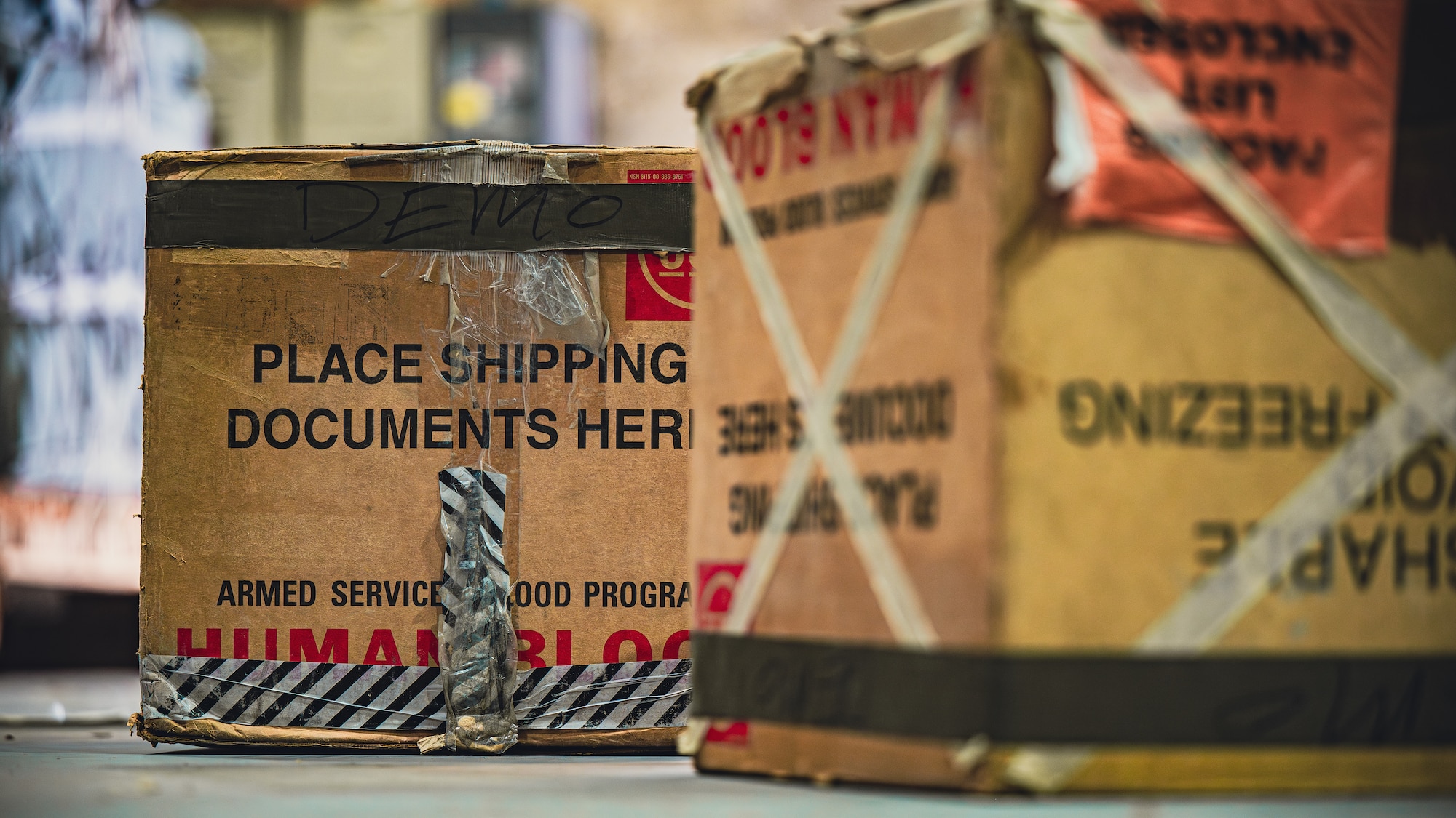 Box of human blood sits