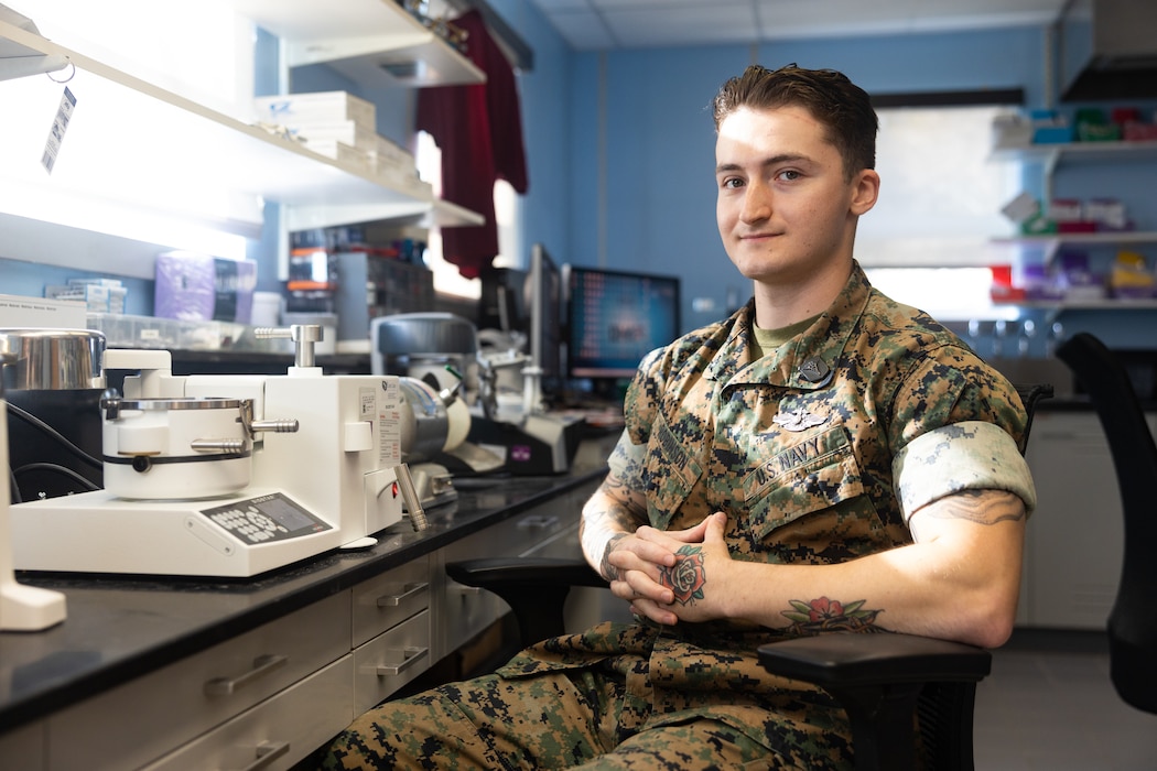 U.S. Navy Hospital Corpsman 3rd Class Ryan Robinson with 2nd Dental Battalion, 2nd Marine Logistics Group, II Marine Expeditionary Force, and a native of Sacramento, California, poses for a portrait on Camp Lejeune, North Carolina, Oct. 22, 2024. According to Robinson’s leadership, he was selected as Warrior of the Week for his multifaceted approach to his work by fulfilling many roles outside of his military occupational specialty. Robinson has applied to be a Marine Corps Martial Arts Instructor and aided eight sailors in receiving their Fleet Marine Forces pin. When asked what his current goals are, Robinson replied, “My goal right now is to help develop Sailors at the command before I leave, so it's not really about me anymore, it's about all the Sailors that are here now and teaching them exactly what they should do, helping them reach their goals.” Each week, 2nd MLG recognizes one outstanding Marine or Sailor that goes above and beyond in their duties and embodies the qualities of an outstanding service member. (U.S. Marine Corps photos by Sgt. Mary Kohlmann)