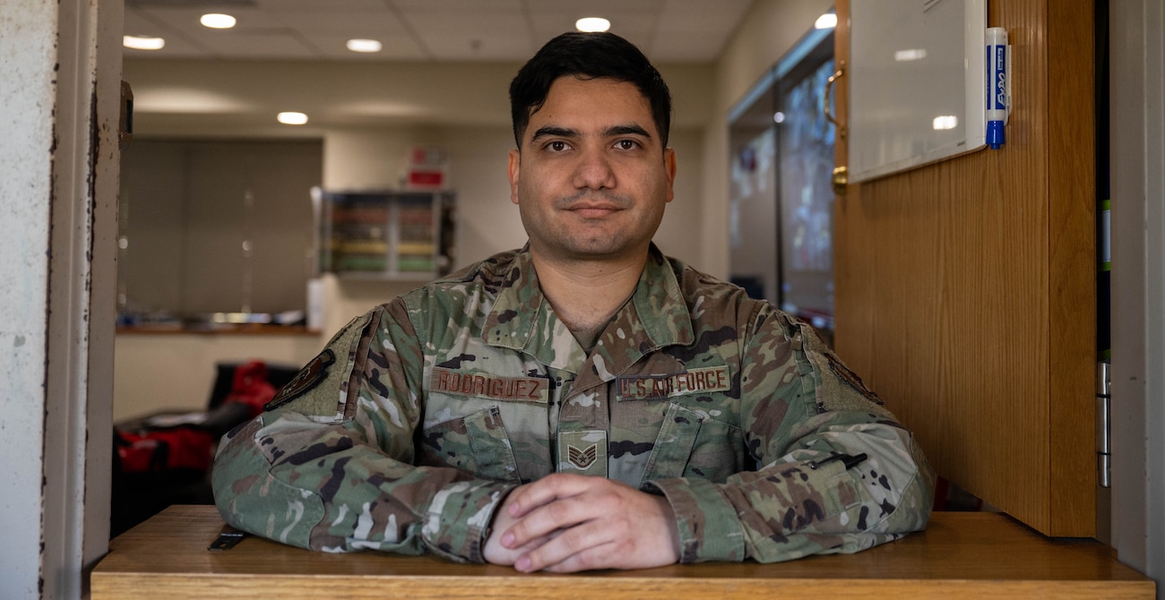 U.S. Air Force member poses for photo