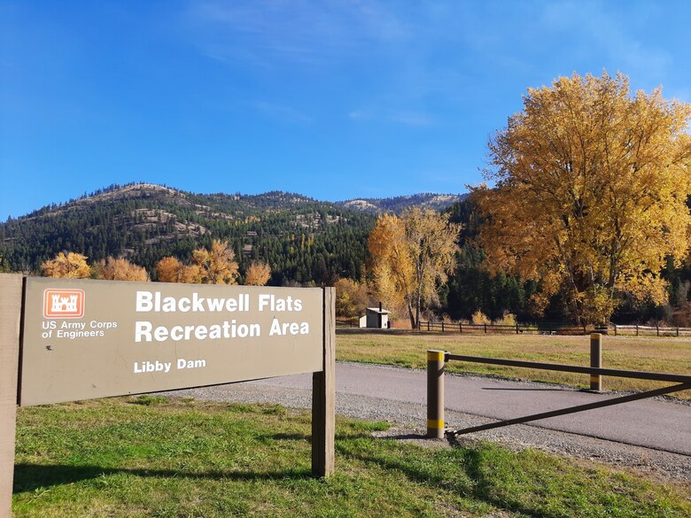 Photo of signage to the Blackwell Flats, one of the recreation areas Libby Dam's park rangers manage.