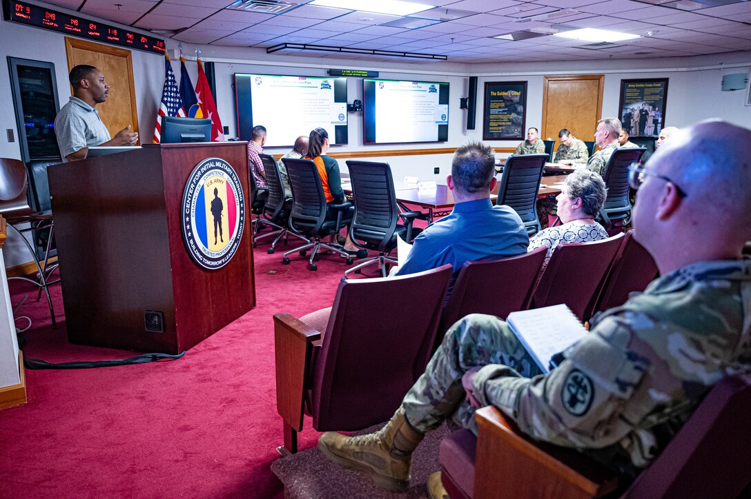 Soldier gives a brief