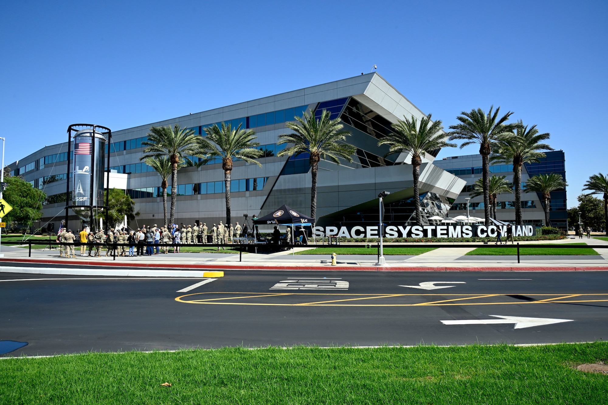A ribbon cutting ceremony for the dedication of a Centaur III upper stage and its associated RL10 rocket engine is held at Los Angeles Air Force Base, Calif., Oct. 18, 2024. Celebrating the arrival of the Centaur III artifact to LAAFB, the host installation unit, Space Base Delta 3, and Space Systems Command commemorate its heritage as 2024 marks the 70th year since the Air Force’s Western Development Division was formed and the fifth anniversary of the U.S. Space Force. (U.S. Space Force photo by Jose Hernandez)
