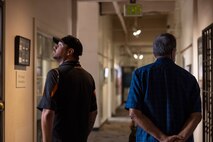 Terry and Dustin Bringham, the son and grandson of the late Capt. Gary L. Bringham, tour the Marine Corps Recruit Depot San Diego Command Museum at MCRD San Diego, California, Oct. 21, 2024. From 1962 to 1965, Gary Bringham served as a drill instructor at MCRD San Diego before commissioning and retiring as a captain. The Bringham family toured the depot to learn more about his role as a drill instructor and the significance of training recruits. (U.S. Marine Corps photo by Cpl. Alexander O. Devereux)