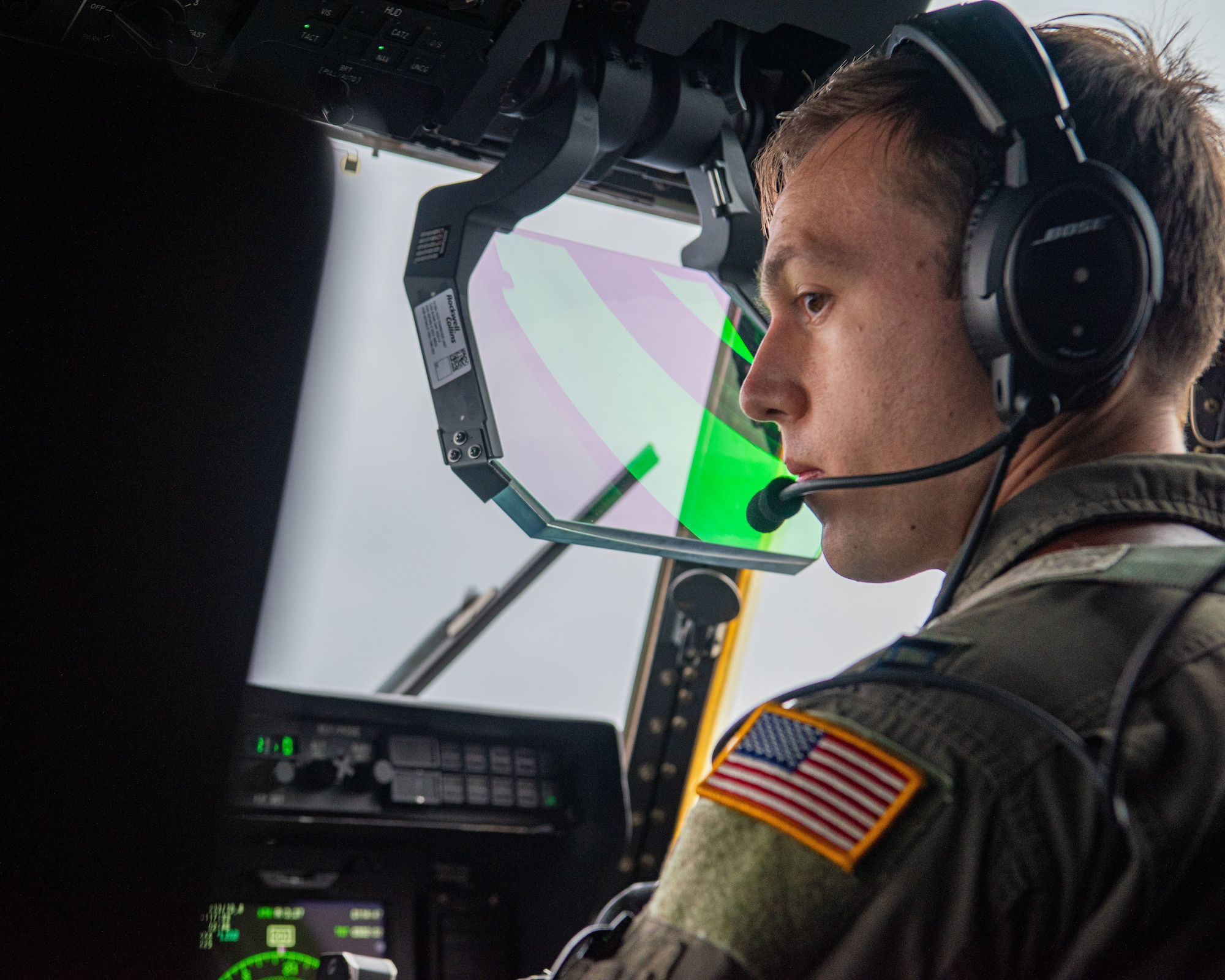 U.S. Air Force Capt. Brian Duhaime, 36th Airlift Squadron pilot, operates a C-130J Super Hercules.
