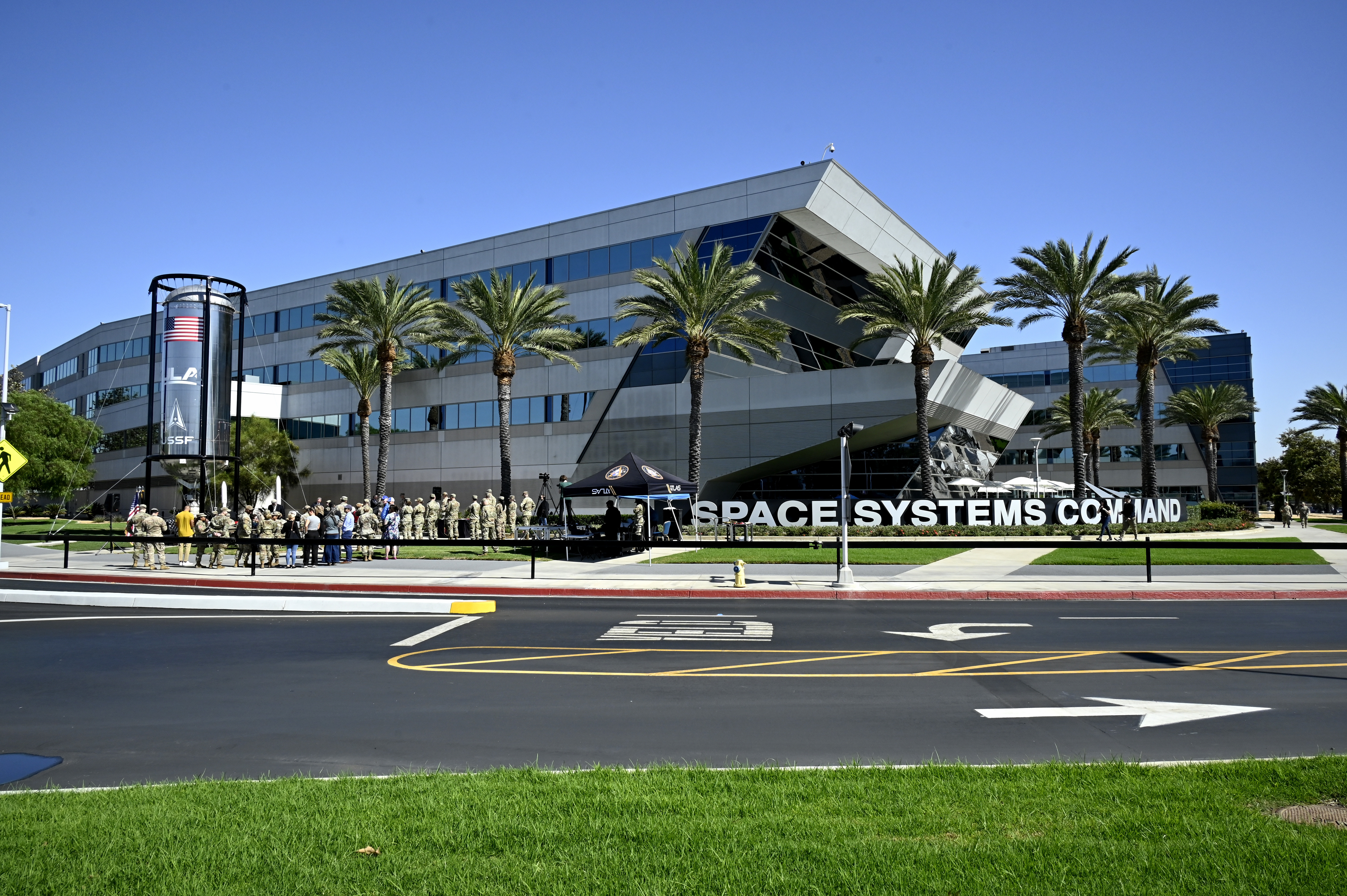 A ribbon cutting ceremony for the dedication of a Centaur III upper stage and its associated RL10 rocket engine is held at Los Angeles Air Force Base, Calif., Oct. 18, 2024. Celebrating the arrival of the Centaur III artifact to LAAFB, the host installation unit, Space Base Delta 3, and Space Systems Command commemorate its heritage as 2024 marks the 70th year since the Air Force’s Western Development Division was formed and the fifth anniversary of the U.S. Space Force. (U.S. Space Force photo by Jose Hernandez)