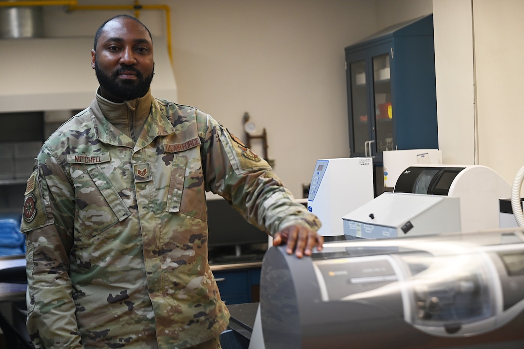 U.S. Air Force Staff Sgt. Jawanza Mitchell, 8th Operational Medical Readiness Squadron dental laboratory technician, poses for a photo.