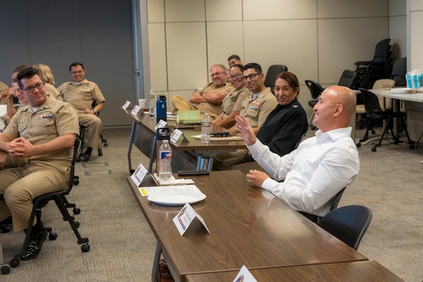 Rodel Salazar, director of the Naval Medical Forces Development Command’s Manpower and Personnel directorate, participates in NMFDC’s annual commander's conference at Joint Base San Antonio, Texas, Oct. 22-23, 2024. The conference brought NMFDC Region leaders together to discuss how they can leverage innovation and technology to better develop and deliver trained medical forces to the U.S. Navy. (U.S. Navy photo by Malcolm McClendon)