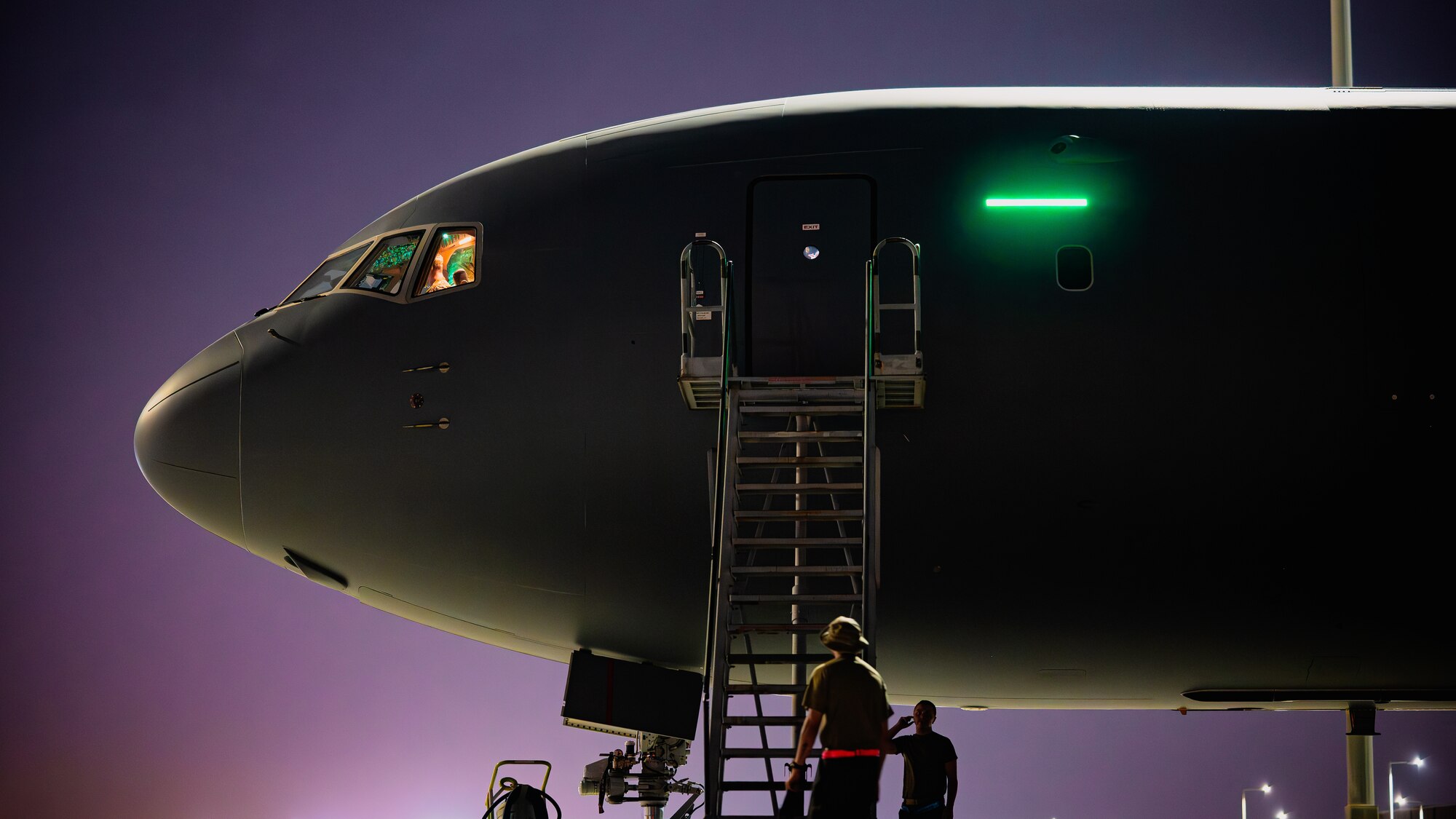 KC-46 Pegasus sits on flightline.