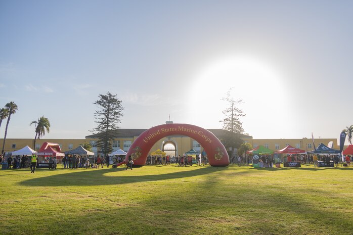 Vendors, contestants and Marines from the Western Recruiting Region take part in the 2024 Marine Corps Recruit Depot San Diego Boot Camp Challenge at MCRD San Diego, California, Oct. 19, 2024. For the past 23 years, MCRD San Diego has hosted the bootcamp Challenge, a three-mile obstacle course race guided by 60 drill instructors that highlights the physical and mental demands of bootcamp. The event fosters camaraderie and community engagement through interaction with MCRD personnel. (U.S. Marine Corps photo by Lance Cpl. Janell B. Alvarez)