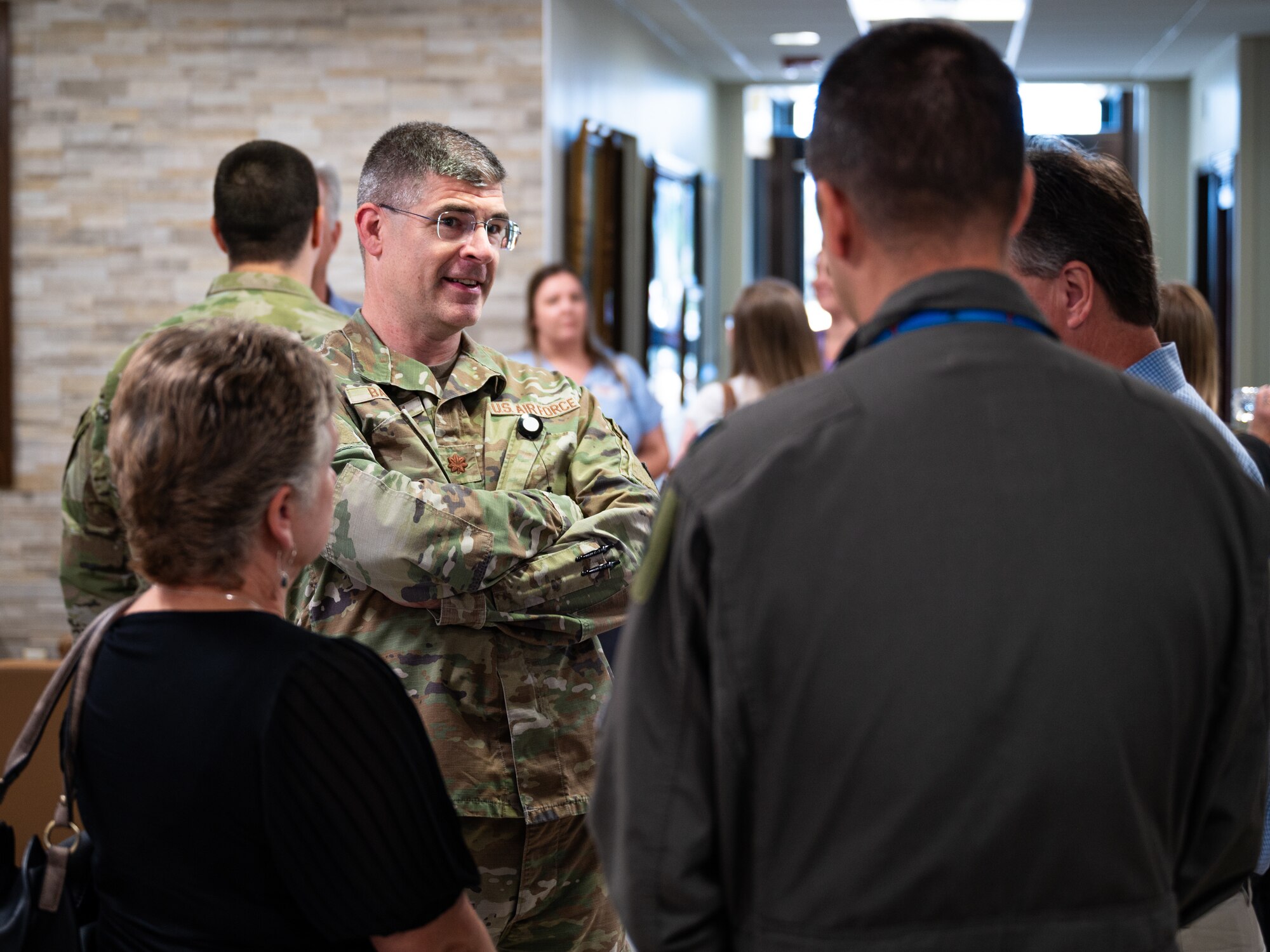 Members from the 7th Medical Group meet with Abilene medical personnel at Dyess Air Force Base, Texas, Oct. 25, 2024. Abilene medical personnel received a base tour, presentation and a symposium to speak with members from the 7th MDG. (U.S. Air Force photo by Airman 1st Class Jade M. Caldwell)