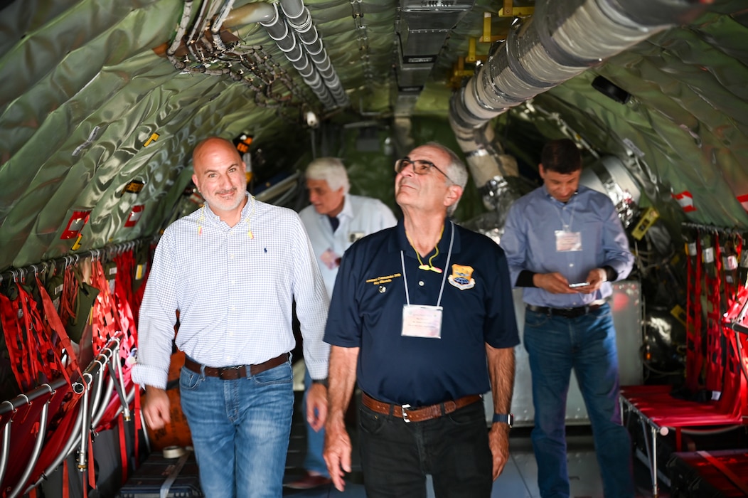 Joint Base San Antonio-Lackland civic leaders tour inside a KC-135 Stratotanker at March Air Reserve Base, California, Oct. 24, 2024.