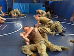 Airmen from the 140th Security Forces Squadron, Colorado Air National Guard, engage in close-quarters battle, a type of combat that typically occurs in confined spaces, such as buildings, vehicles, or other structures, during annual training at Aviano Air Base, Italy, Sept. 14-27, 2024. The annual event is a culmination of required training for the security forces career field. (U.S. Air National Guard photo by Staff Sgt. Elvia Ramos)