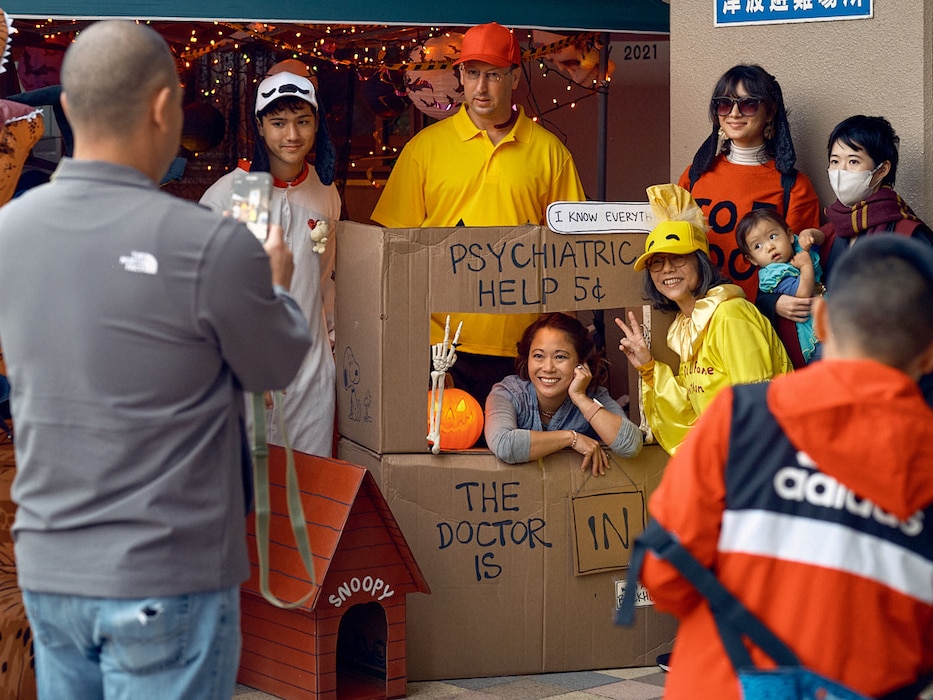 Base community members from Commander, Fleet Activities Yokosuka (CFAY) Navy Housing's Sakura Heights Tower built a Halloween-themed gauntlet for trick-or-treaters to gather candies and other snacks October 31, 2024 at the installation's main base.