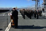 Rear Adm. Rich Lofgren, U.S. Naval Forces Southern Command/U.S. 4th Fleet Deputy Commander, greets the multinational delegation of UNITAS LXV along with Chilean Navy Vice Adm. Claudio Maldonado, Chilean Commander of Naval Operations, at the exercise's opening ceremony onboard ARC Sargento Aldea, pierside in Valparaiso, Chile, Sept. 2, 2024. 

UNITAS LXV commenced today in Valparaiso, Chile, with 17 ships, two submarines, and 23 aircraft operated and supported by more than 4,300 Sailors and Marines from 24 nations. UNITAS is the world's longest-running multinational maritime exercise, conceived in 1959 and executed without fail since 1960.