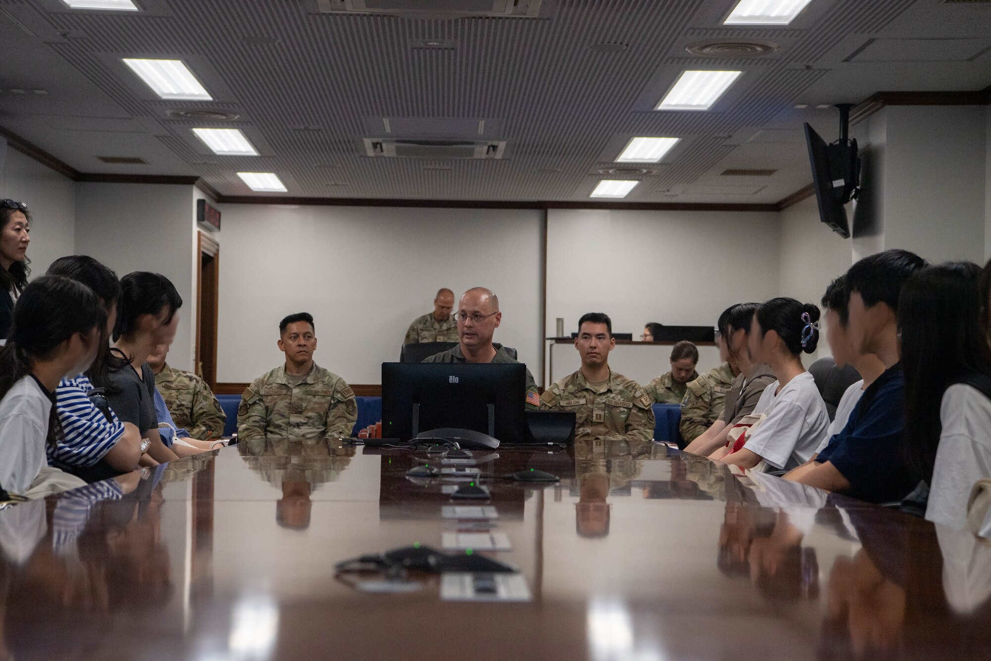 Air Force leadership gives a speech to students.