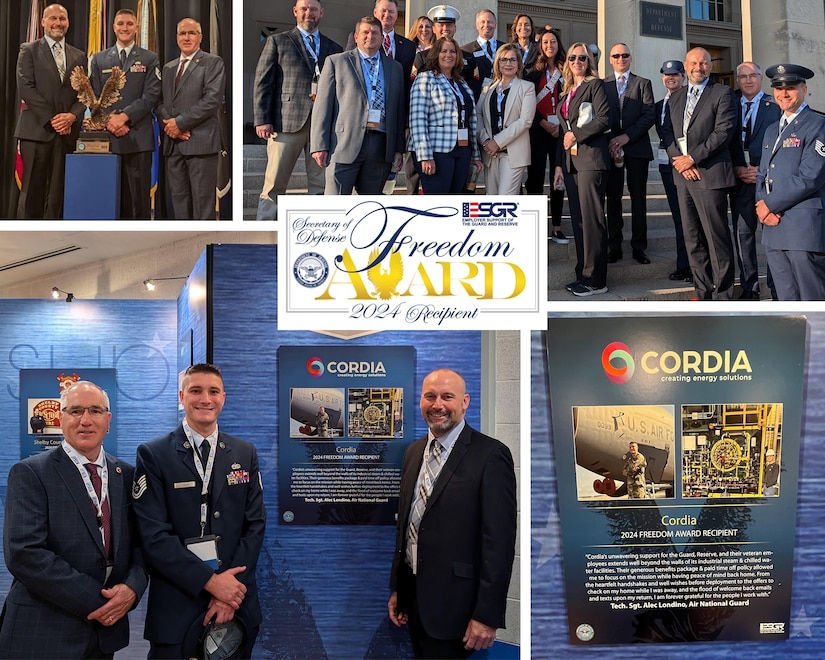 A graphic illustration of images captured by various individuals during the ESGR Freedom Award presentation on August 22, 2024, in Washington D.C. (U.S. Air National Guard Illustration by Master Sgt. Bryan Hoover)