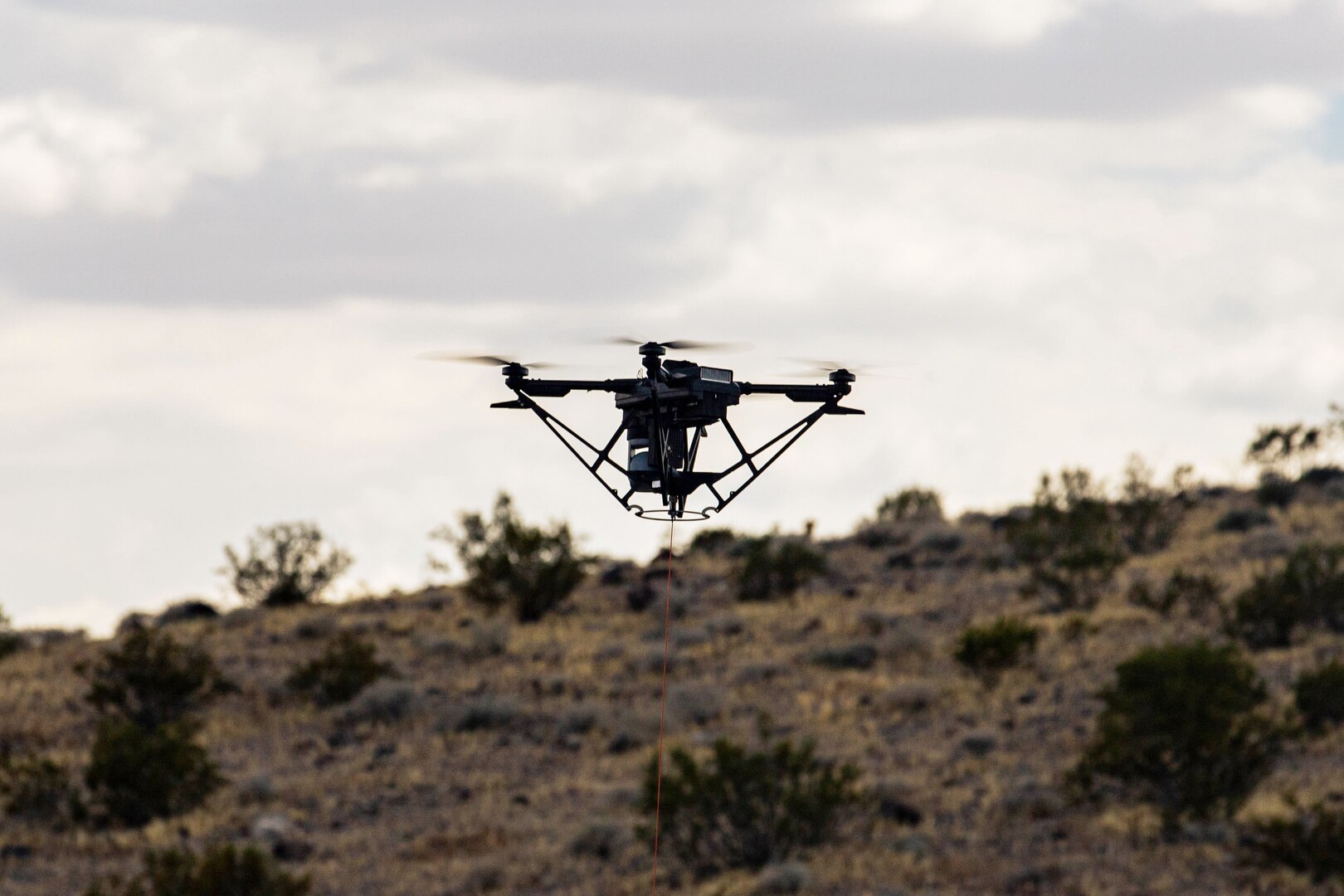 A drone hovers.