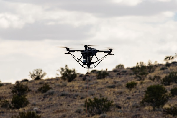 A drone hovers.