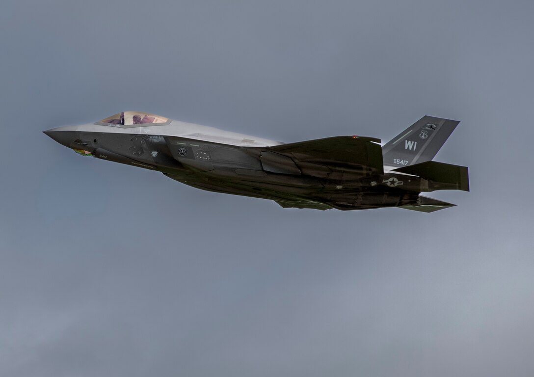 An F-35A Lightning II aircraft assigned to the Wisconsin Air National Guard's 115th Fighter Wing flies Aug. 9 during Northern Lightning, an exercise providing realistic combat training for and emphasizing joint asset integration, held annually at Volk Field Air National Guard Base, Wis. The F-35’s adaptability ensures it remains relevant in the face of evolving threats and strategic competition. U.S. Air National Guard photo by Senior Airman Nicholas Battani