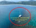 Graphic representing the 100-yard safety zone surrounding the aground sailing vessel Obsession that is in effect during operations to remove the vessel from a reef off Flamenco Beach at Culebra, Puerto Rico, Sept. 3, 2024. Following removal, the vessel will be transported to a facility at Virgin Gorda, British Virgin Islands, followed by a post-assessment of the reef area. (U.S. Guard photo/graphic)