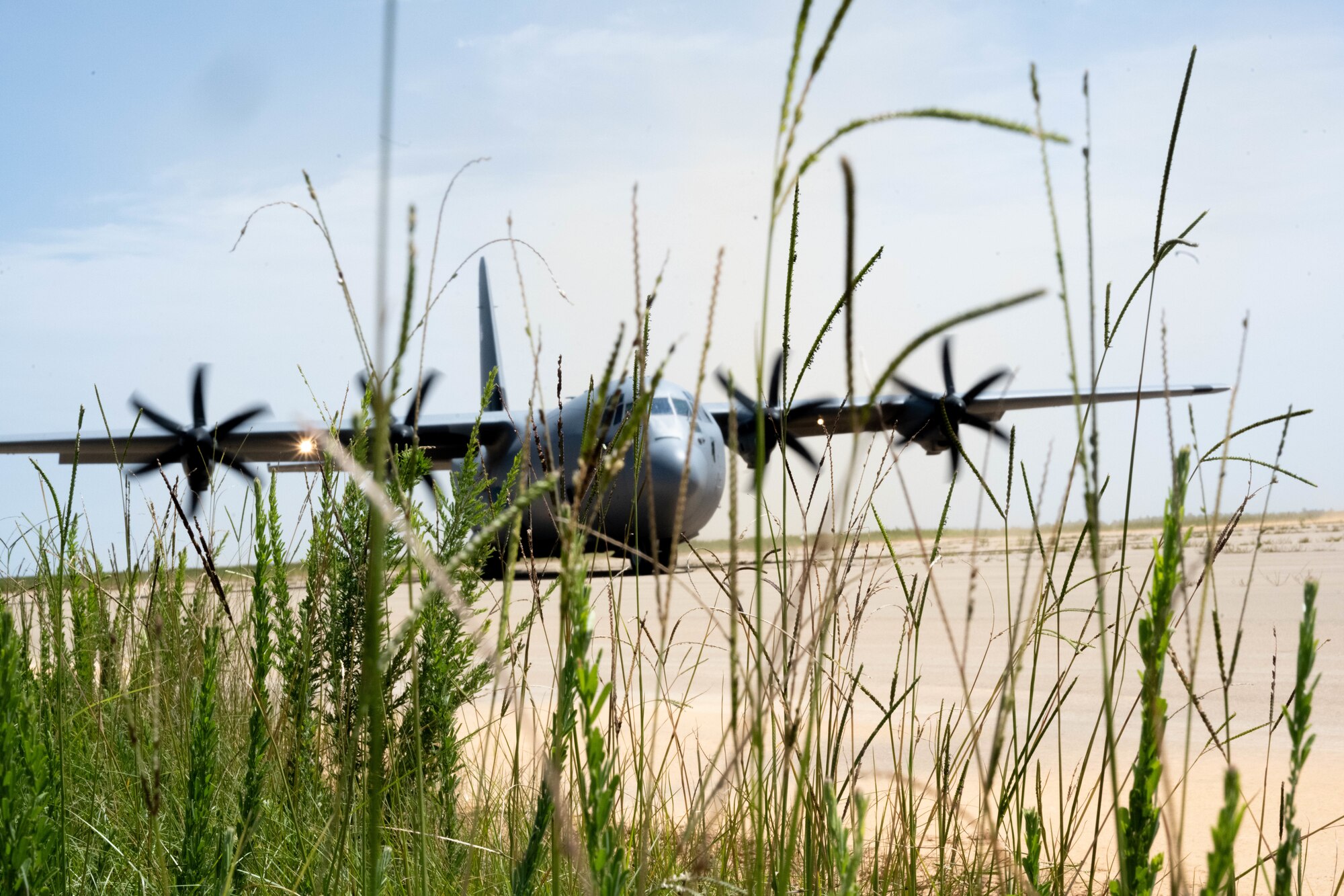 U.S. Air Force aircraft taxis down runway