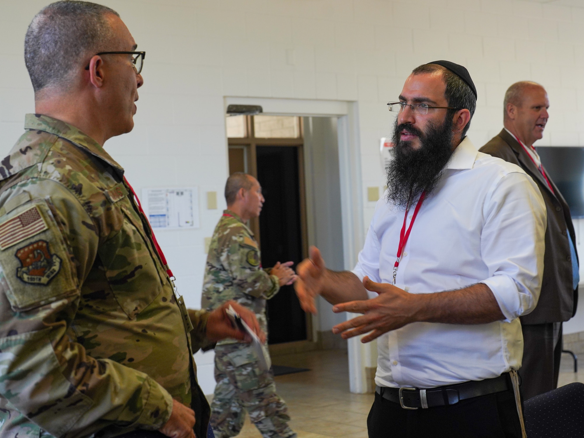 Members from various clergies and faiths in Northern California meet with 9th Reconnaissance Wing chaplains and leaders to discuss ways they can support Airmen, Guardians, and their families spiritually on and off base during Clergy Day at Beale Air Force Base, California, Aug. 28, 2024.