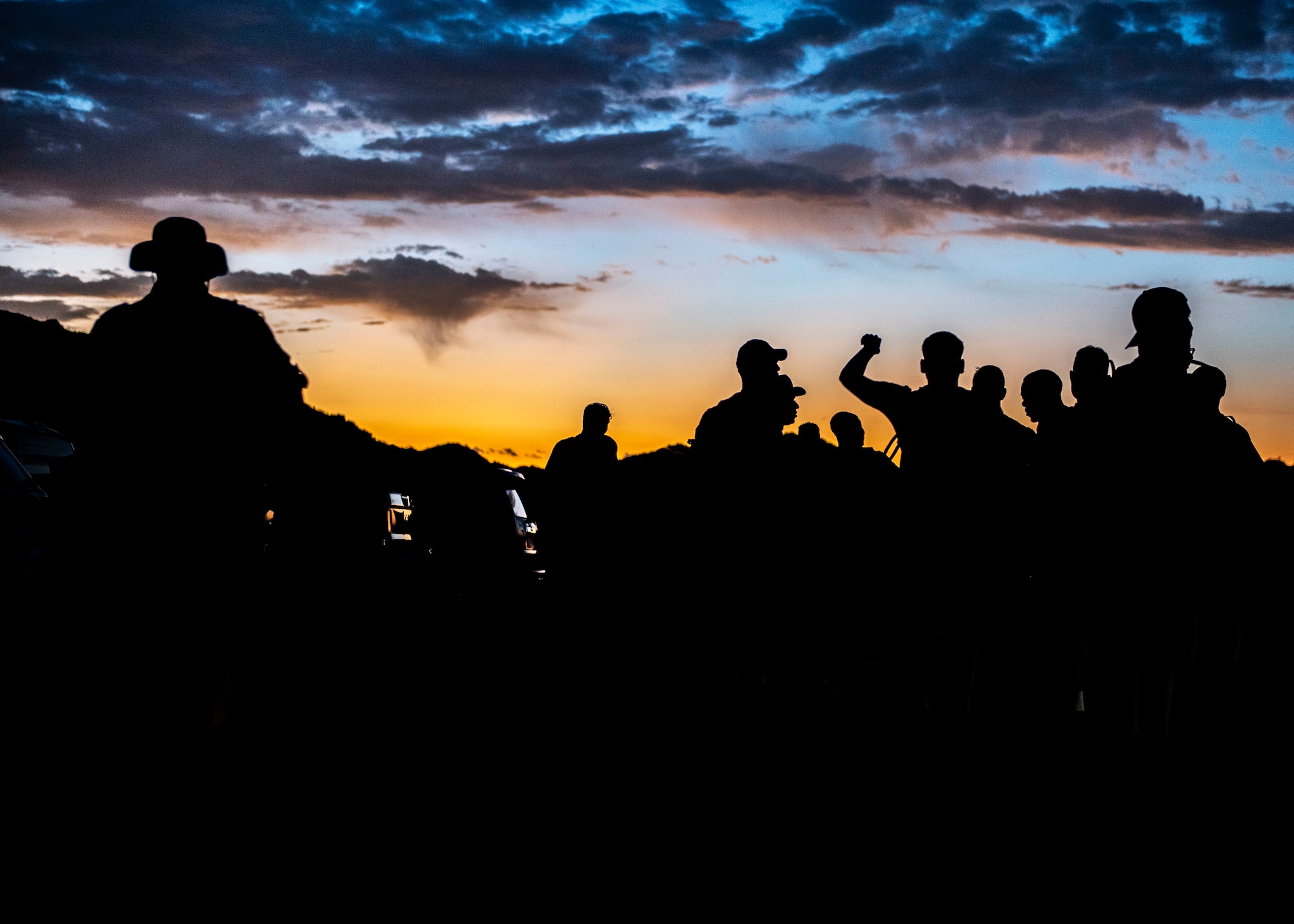 John J. Rhodes Airman Leadership School Class 24-6 prepares for an early morning hike, Aug. 21, 2024, at Skyline Regional Park, Buckeye, Arizona.