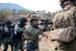 U.S. Marines and members of the Indonesian National Armed Forces shoot at targets downrange during a U.S. Marines live fire exercise in Pustalapur 5, Indonesia.