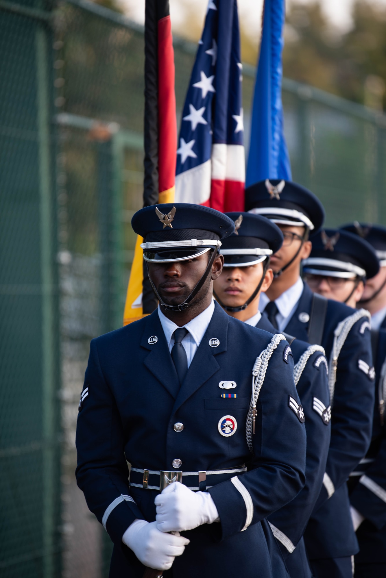 Ramstein Air Base Honor Guard lined up before the national anthems.