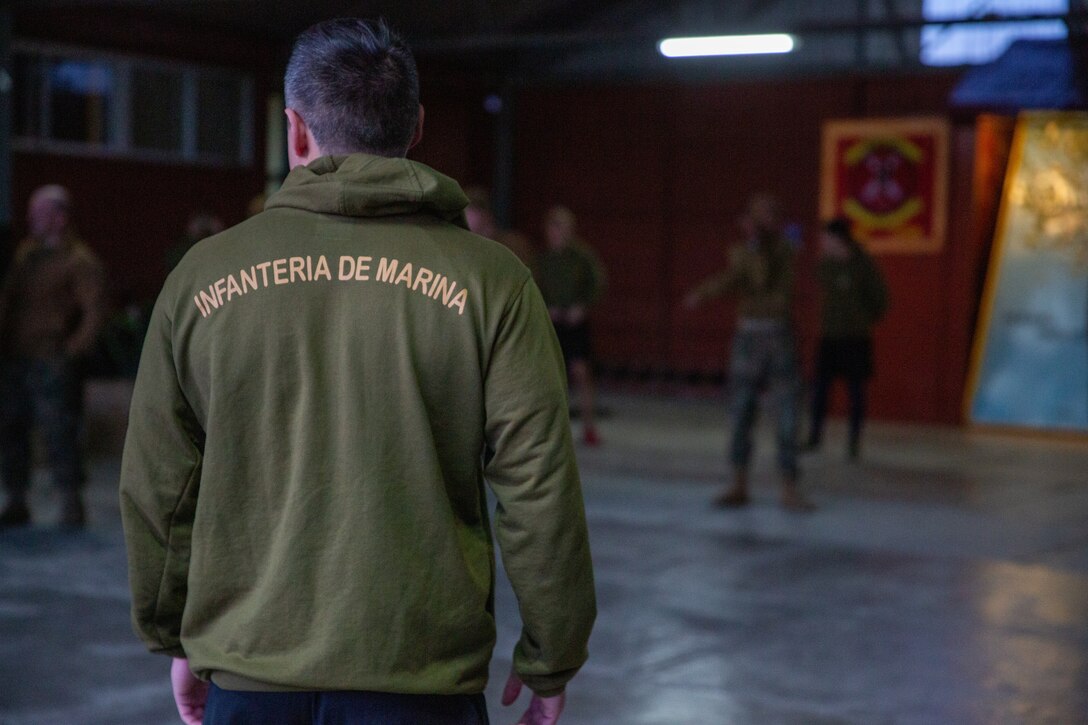 U.S. Marines with 1st Battalion, 24th Marine Regiment, 4th Marine Division, and members of the Armada de Chile, Cuerpo de Infantería de Marina (Chilean Marine Corps), conduct warm-up exercises at Destacamento de Infanteria Marina Number 4 (Chilean Marine Detachment Number 4) “Cochrane”, Chile, during exercise UNITAS LXV, Sep. 3, 2024. The Marines conducted physical training to build camaraderie and esprit de corps, and maintain fitness standards.  By working together with allies and partners, Marines amass the greatest possible strength for the long-term advancement of their interests, maintaining favorable balances of power that deter aggression and support the stability that supports economic growth. (U.S. Marine Corps photo by Sgt. Gabriel Durand)