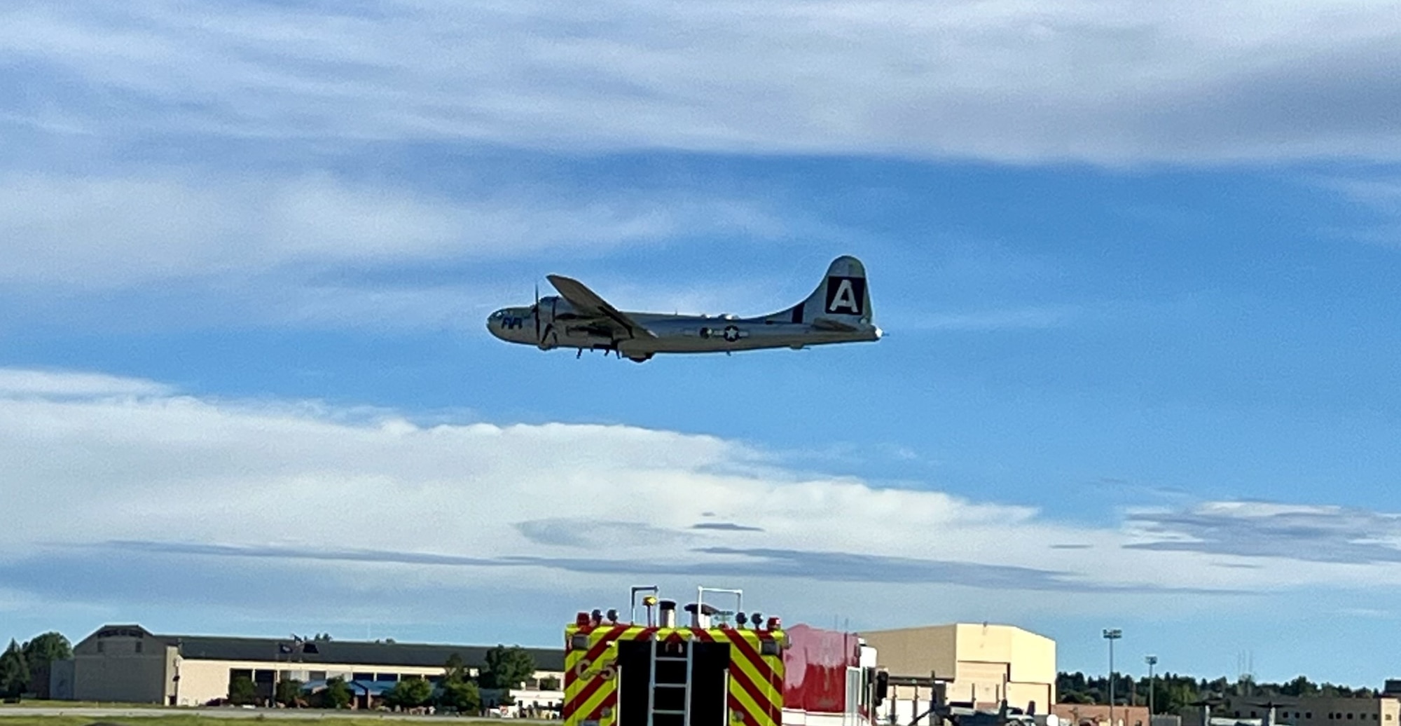 Dr. Jeremy Prichard, Twentieth Air Force historian, was given the opportunity to take a flight with the Commemorative Air Force aboard B-29 Superfortress, "FIFI", August 18, 2024. Prior to his flight, the CAF provided a tour of the historic aircraft to 20 AF members, August 14, 2024. Activation of 20 AF in 1944 occurred for the purpose of operating the last U.S. bomber produced during World War II, the B-29.