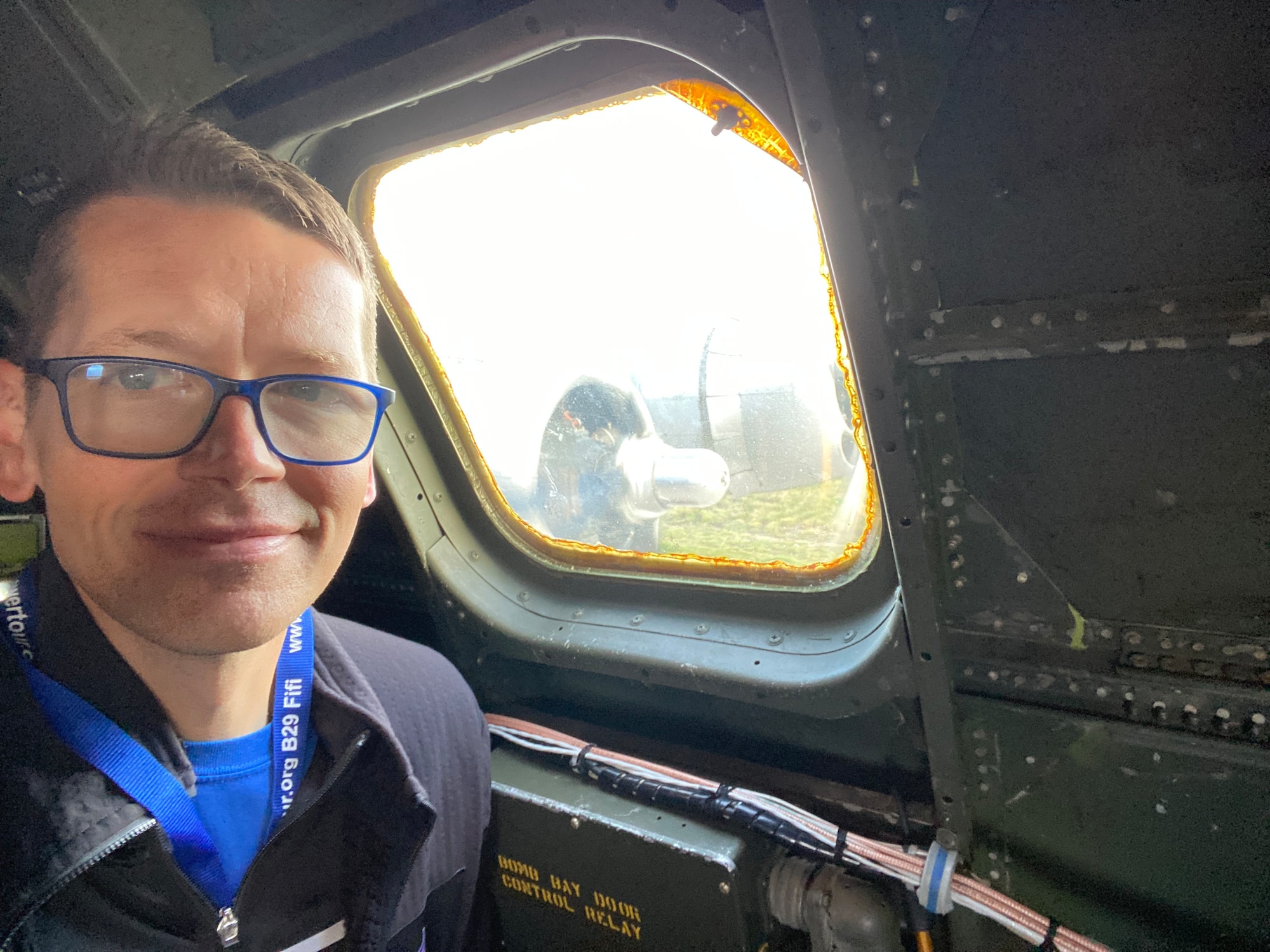 Dr. Jeremy Prichard, Twentieth Air Force historian, was given the opportunity to take a flight with the Commemorative Air Force aboard B-29 Superfortress, "FIFI", August 18, 2024. Prior to his flight, the CAF provided a tour of the historic aircraft to 20 AF members, August 14, 2024. Activation of 20 AF in 1944 occurred for the purpose of operating the last U.S. bomber produced during World War II, the B-29.
