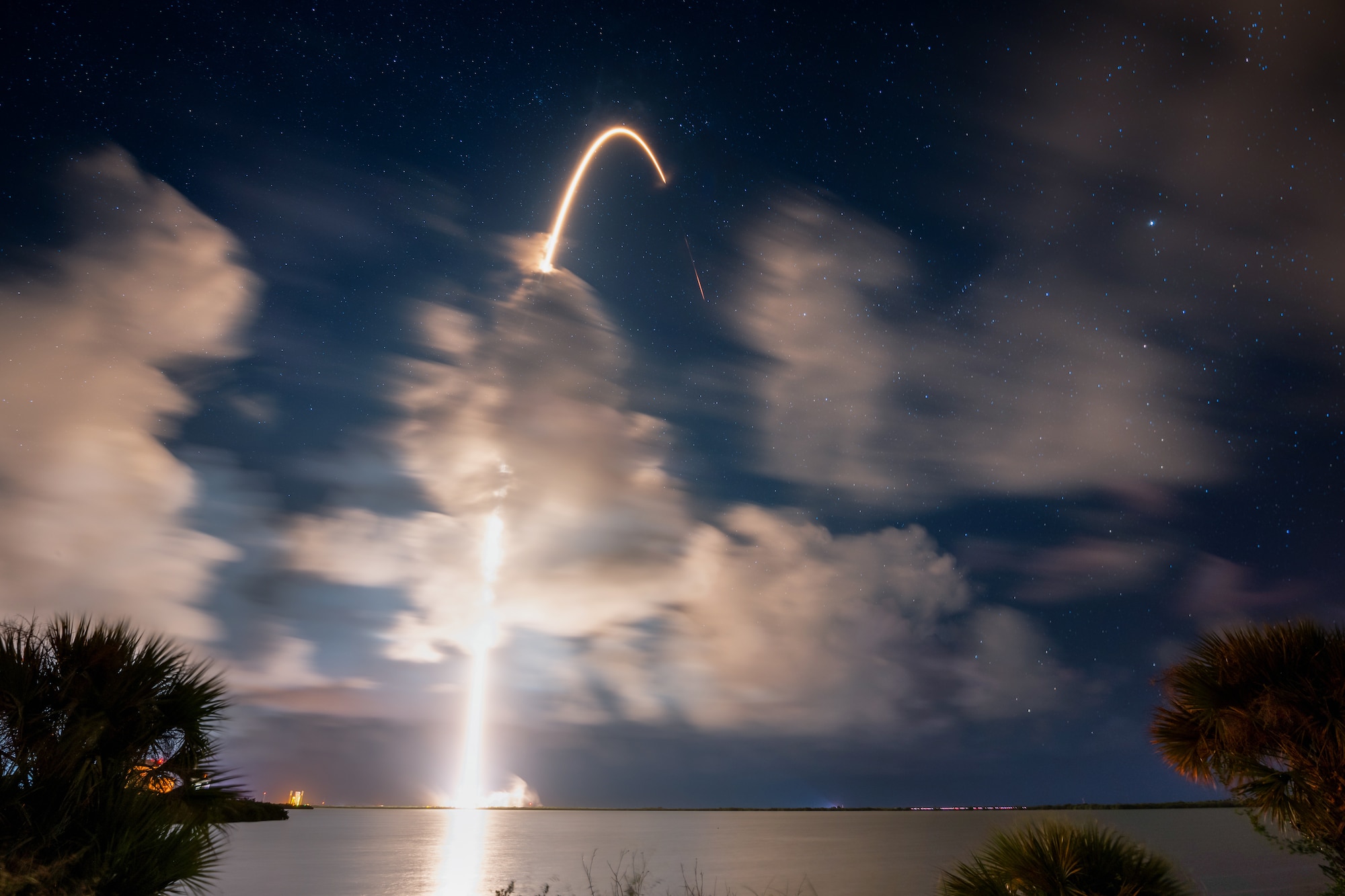 A Falcon 9 rocket carrying Starlink satellites launches from Space Launch Complex 40 (SLC-40) at Cape Canaveral Space Force Station, Florida, Aug. 31, 2024. This was the 18th flight for the first stage booster supporting this mission, which previously launched CRS-24, OneWeb 1, SES 18 & 19, Eutelsat HOTBIRD-F1, and now 14 Starlink missions. (U.S. Space Force photo by Joshua Conti)