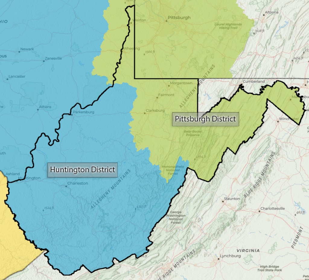 Map of West Virginia depicting the regulatory boundary.