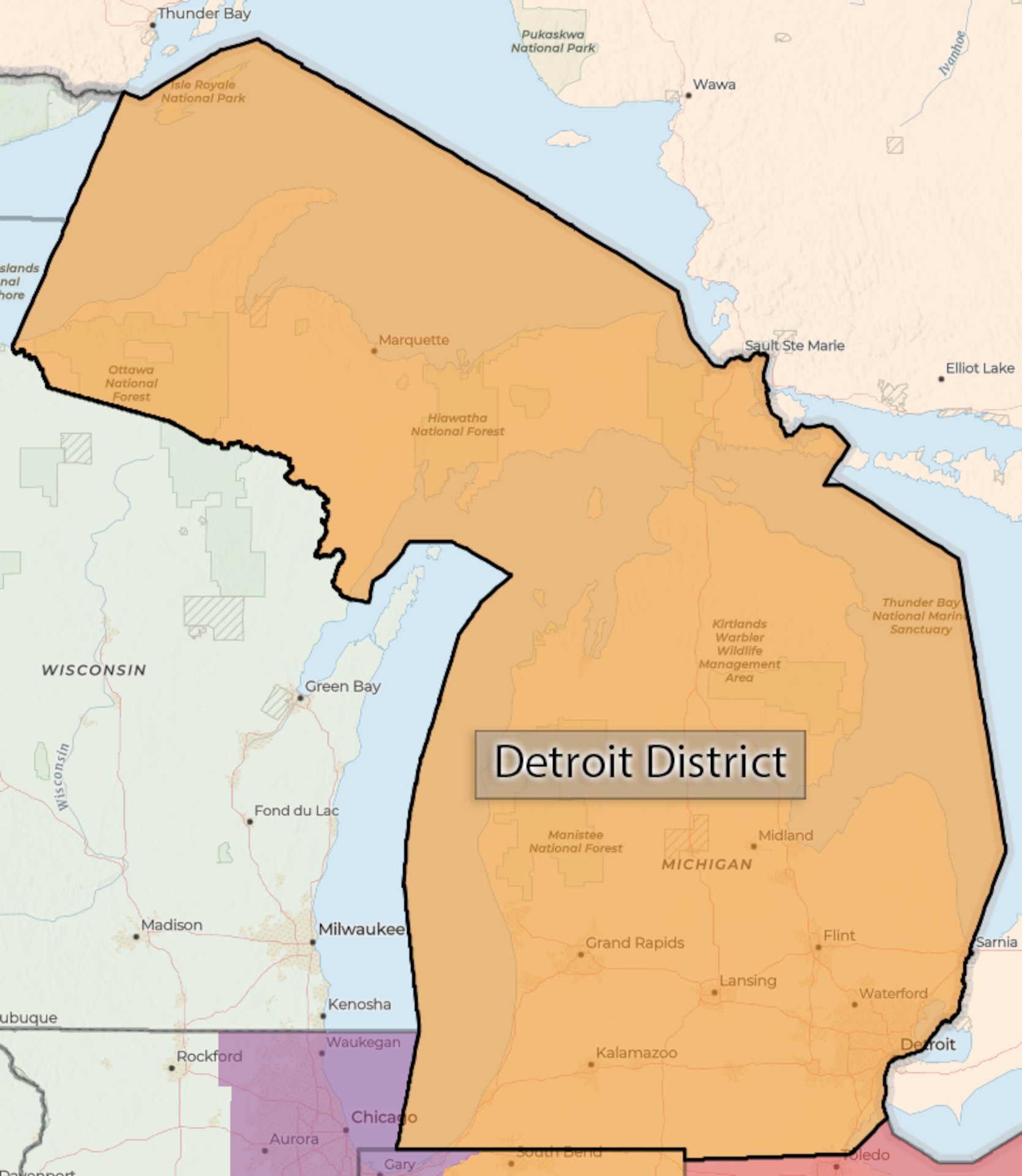 Map of Michigan depicting the regulatory boundary.