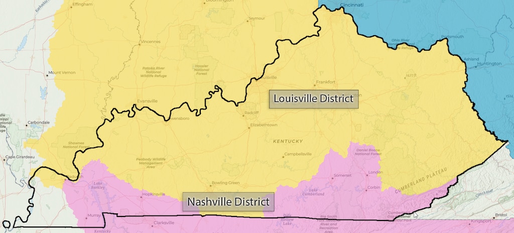 Map of Kentucky depicting regulatory boundaries.