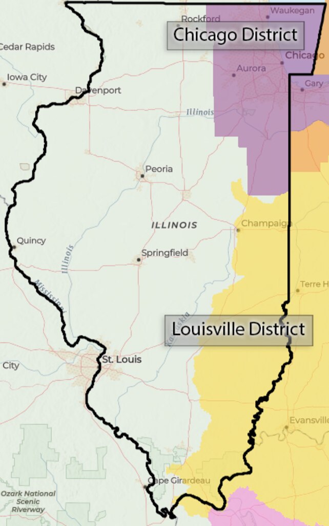Map of Illinois depicting regulatory boundaries.