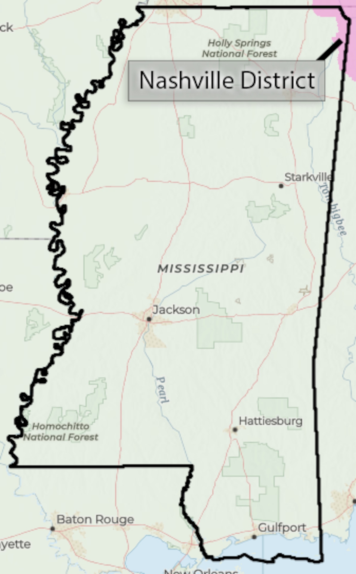 Map of Mississippi depicting the regulatory boundary.