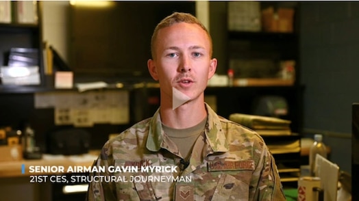  2024 National Defense Industrial Association Patriot Award winner SrA Gavin Myrick, 21st CES structural journeyman