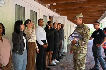 U.S. Army Major Gen. John C. Andonie, Commanding General (Interim) of the District of Columbia National Guard, addresses National Guard Counterdrug Program personnel attending annual training in Cambridge, Maryland, August 27, 2024. He emphasized the importance of continued collaboration and alignment with state and government leadership during the joint annual training of the National Guard Counterdrug Program.