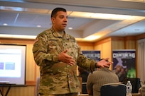 U.S. Army Major Gen. John C. Andonie, Commanding General (Interim) of the District of Columbia National Guard, addresses National Guard Counterdrug Program personnel attending annual training in Cambridge, Maryland, August 27, 2024. He emphasized the importance of continued collaboration and alignment with state and government leadership during the joint annual training of the National Guard Counterdrug Program.