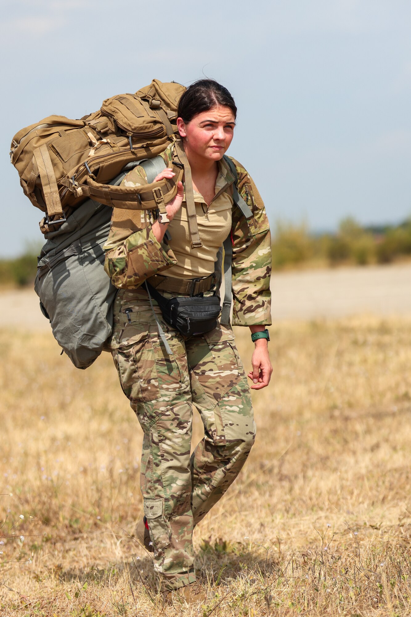 U.S. Air Force Tech Sgt. Jacklyn Edgemond, 435th Security Forces Squadron contingency response team chief, completes a static-line jump to the ground during Thracian Summer 2024, August 20, 2024, in Plovdiv, Bulgaria.