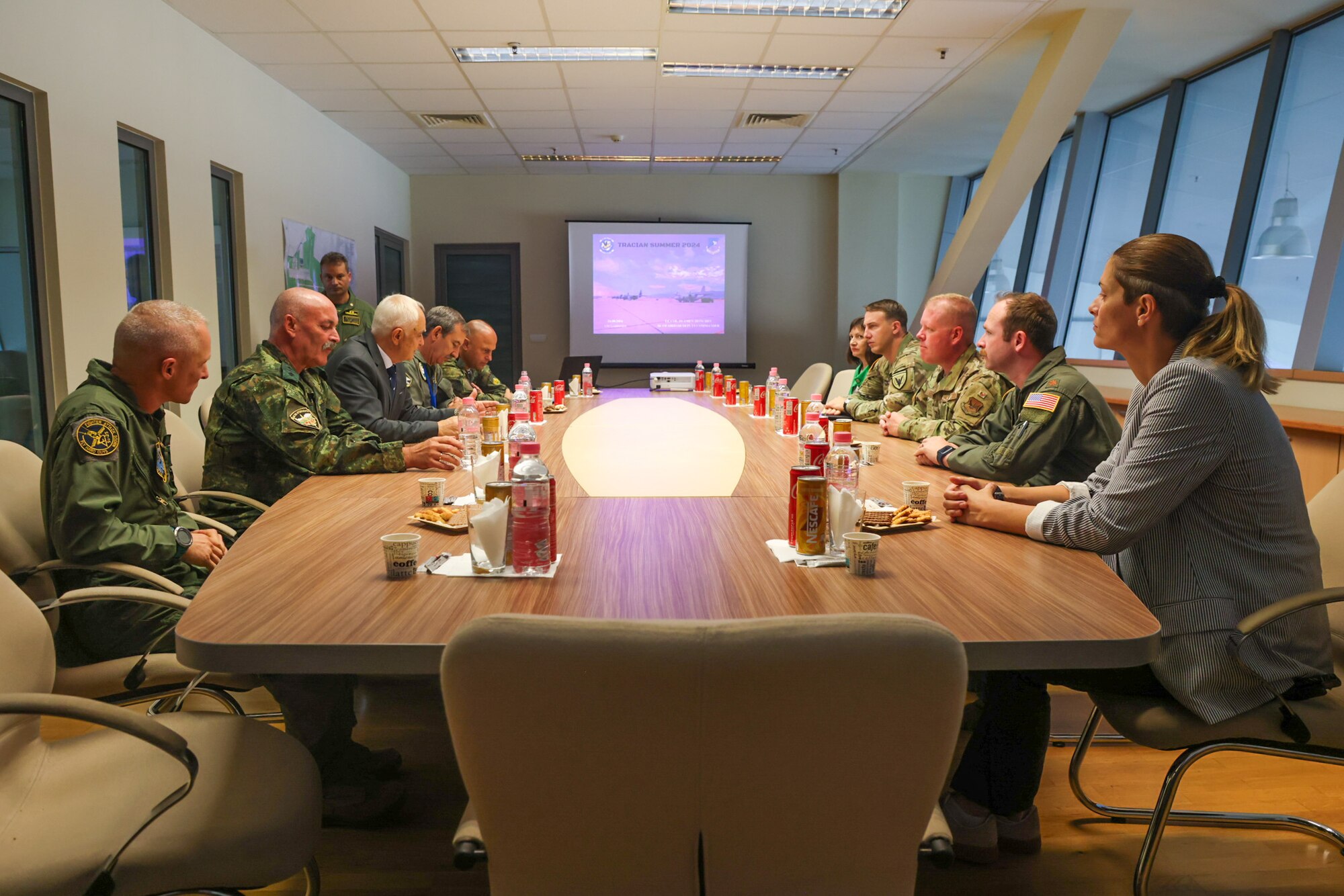 Leadership from the Bulgarian air force and U.S. Air Force discuss information and data generated from their participation in Thracian Summer 2024, August 24, 2024, in Plovdiv, Bulgaria.