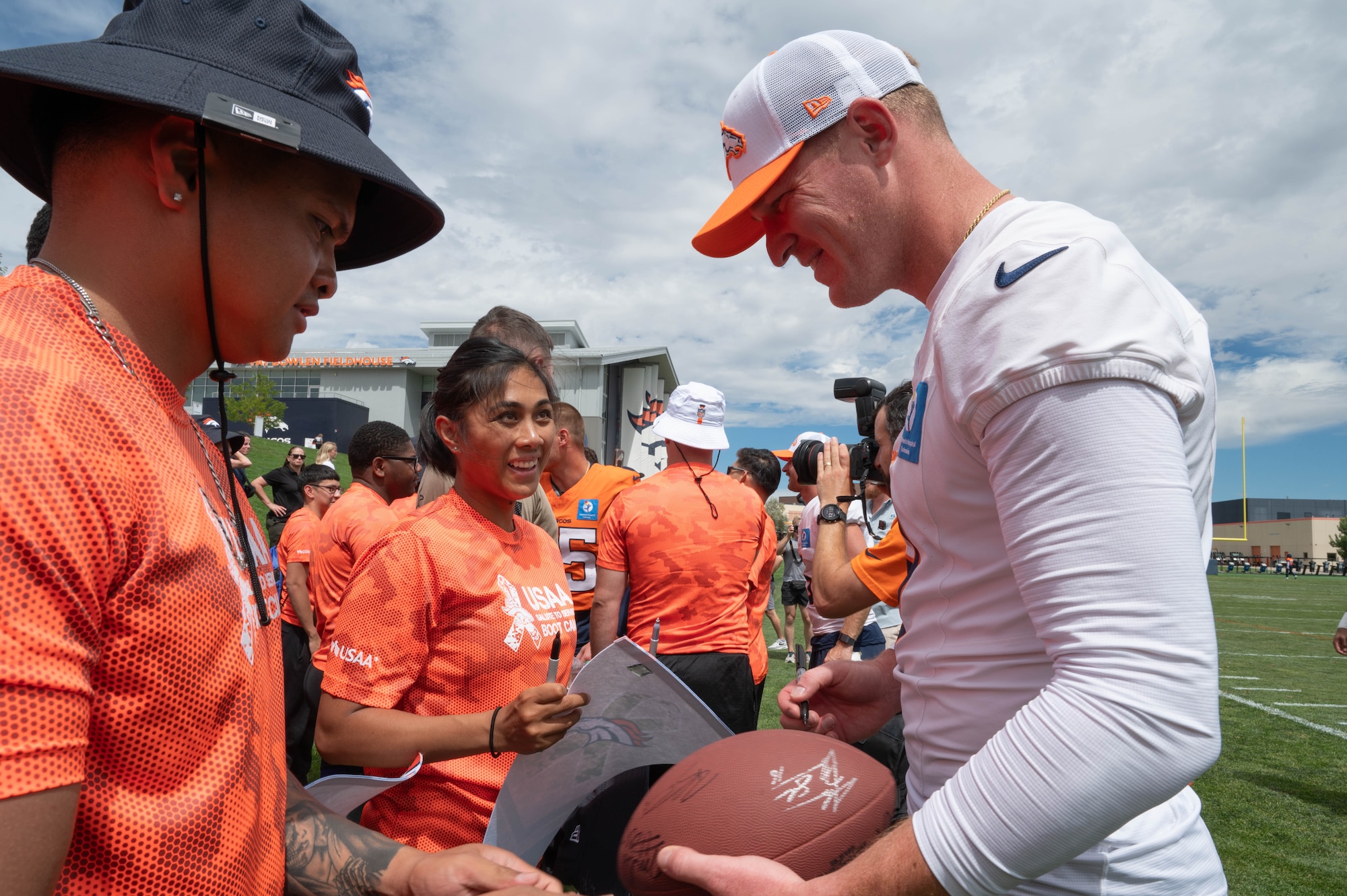 During the Denver Broncos' training camp Riley Dixon, Denver Broncos punter, interacted and talked to service members.